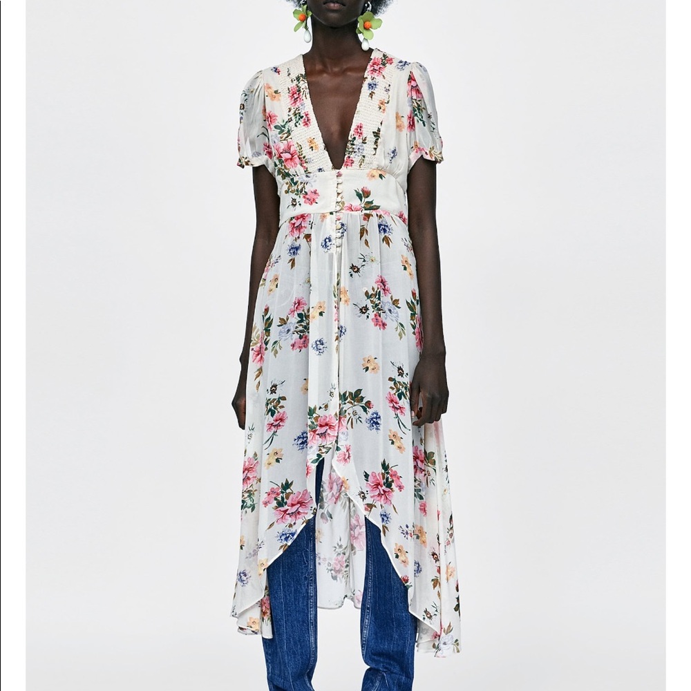 GORGEOUS ZARA NWT Long Floral Print Blouse Dress - Picture 4 of 4